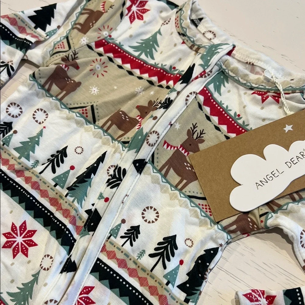 🎄Angel Dear Reindeer and Snowflake Footie - Red, Green, Tan Newborn 0-3 3-6 9-12